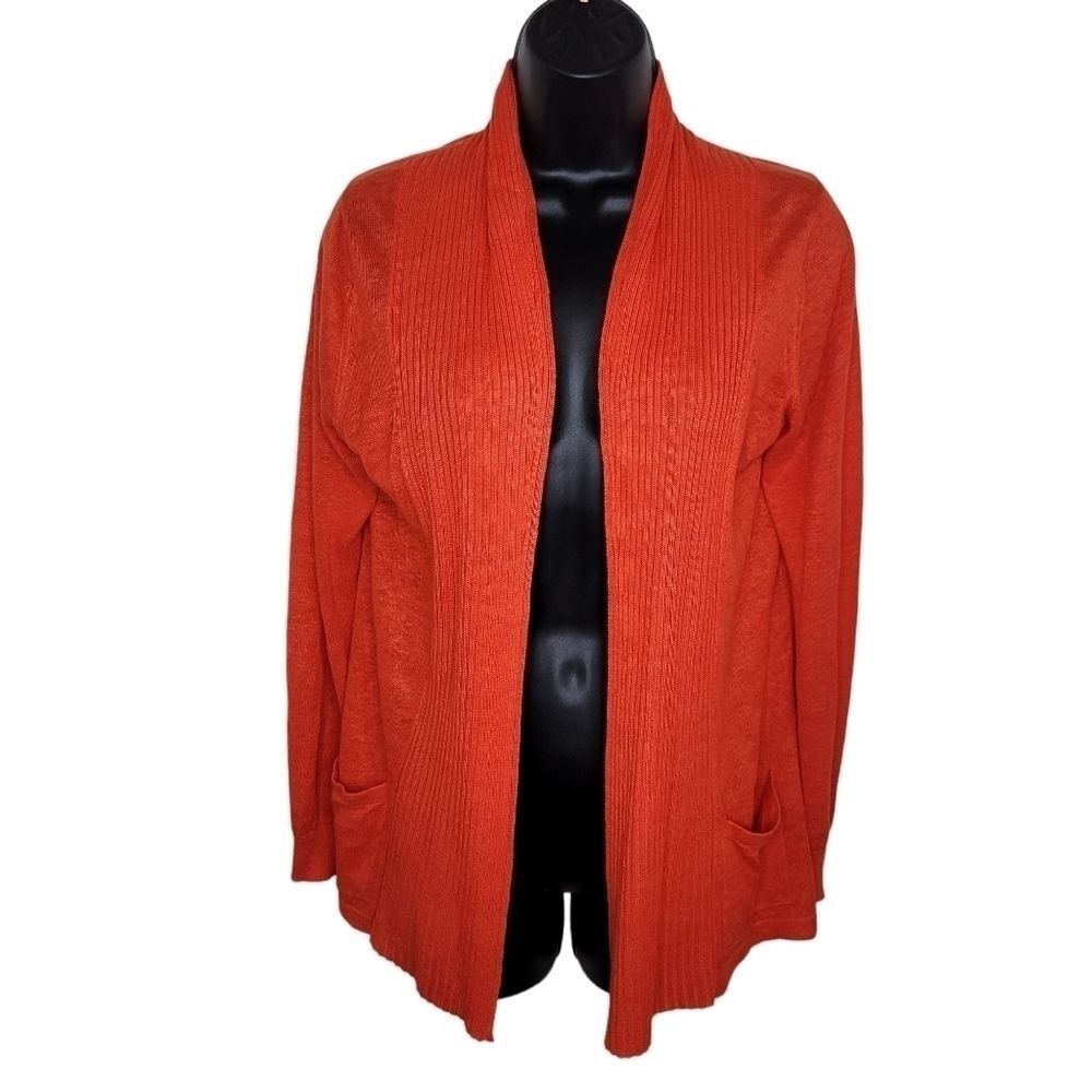 Banana Republic open front orange linen blend cardigan size Petite Small